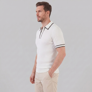 Contrast Trim Ribbed Knit Polo