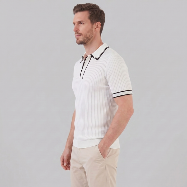 Contrast Trim Ribbed Knit Polo