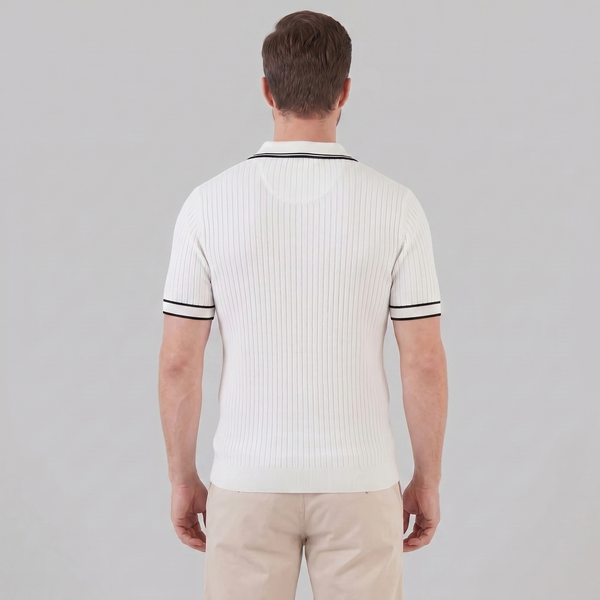Contrast Trim Ribbed Knit Polo