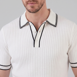 Contrast Trim Ribbed Knit Polo