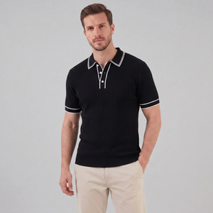 Contrast Trim Ribbed Knit Polo