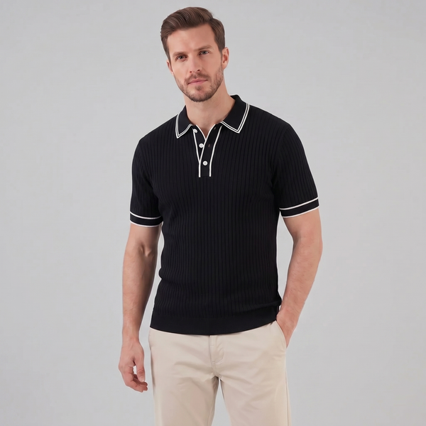 Contrast Trim Ribbed Knit Polo