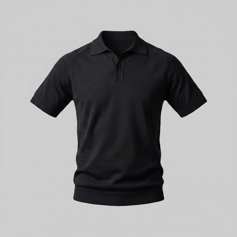 Fine Knit Open-Collar Polo