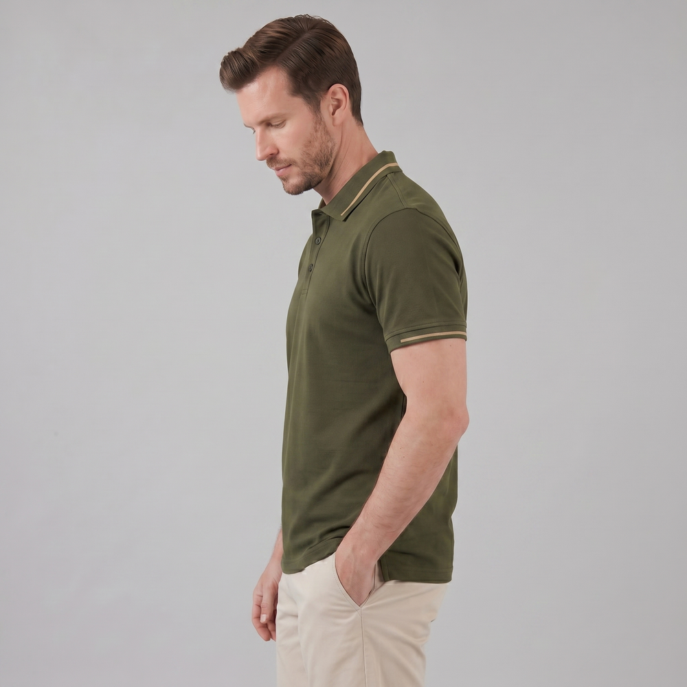 Green Polo Shirt With Contrast Trim