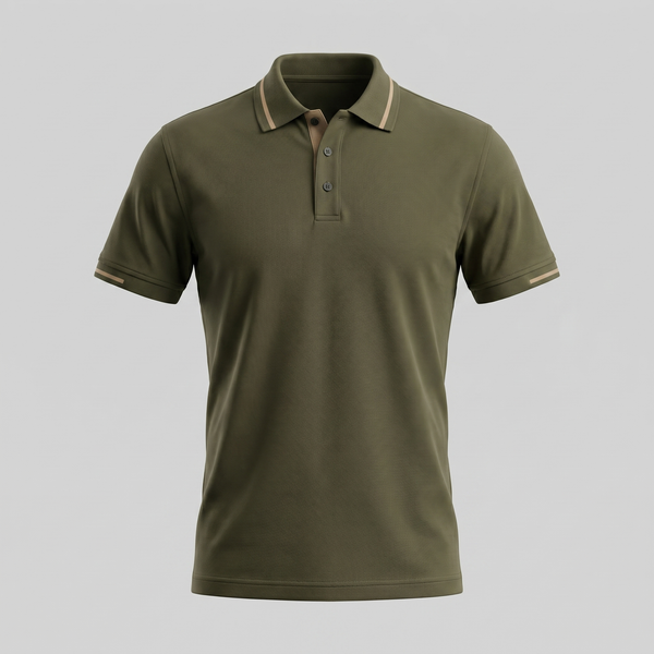 Green Polo Shirt With Contrast Trim