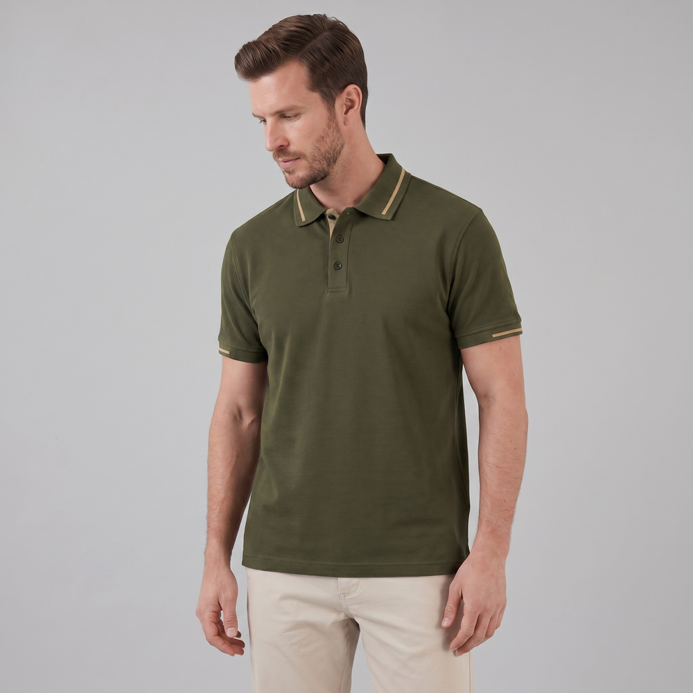 Green Polo Shirt With Contrast Trim