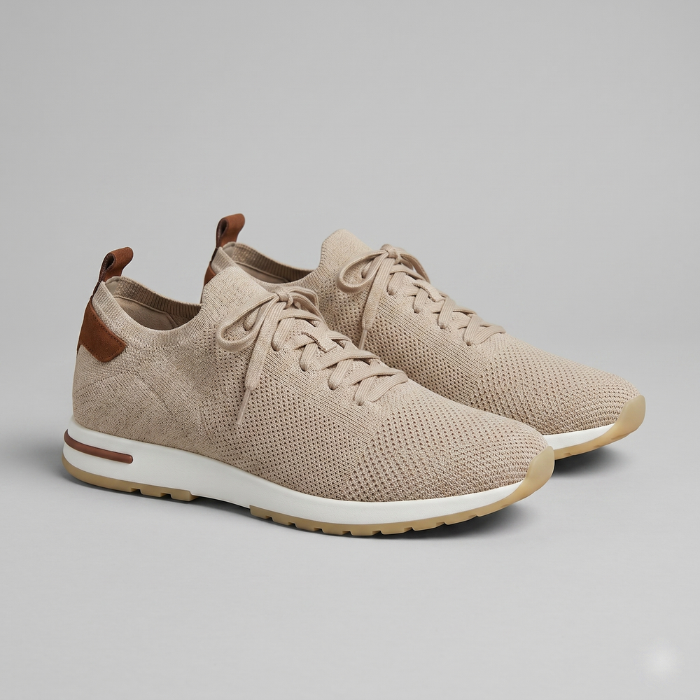Knit Leather Lace-Up Trainers