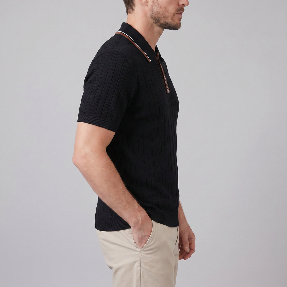 Knit Polo Shirt With Contrast Collar
