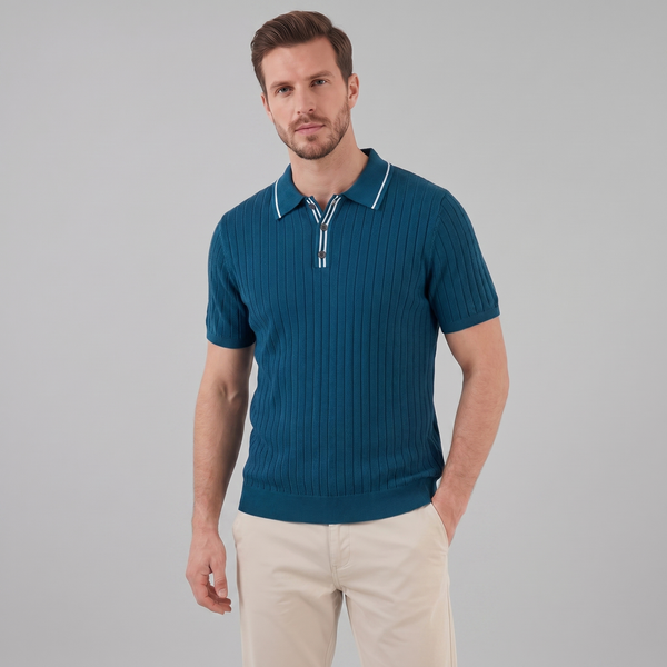 Knit Polo Shirt With Contrast Collar