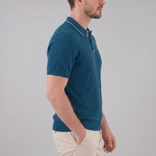 Knit Polo Shirt With Contrast Collar