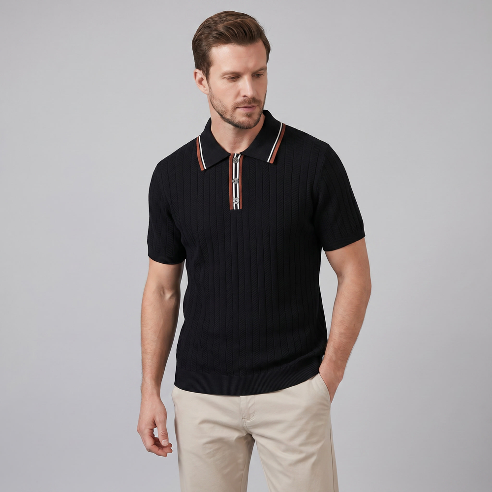 Knit Polo Shirt With Contrast Collar
