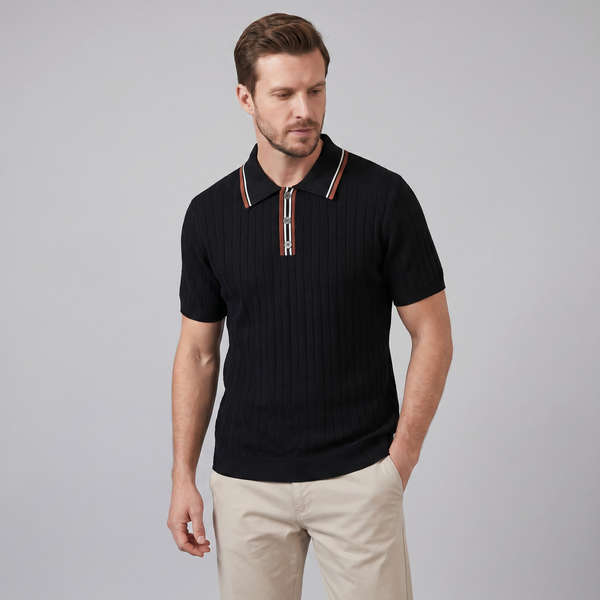 Knit Polo Shirt With Contrast Collar