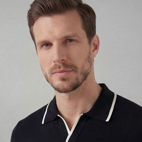 Knit Polo Shirt With White Trim