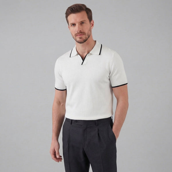 Knit Polo Shirt With White Trim