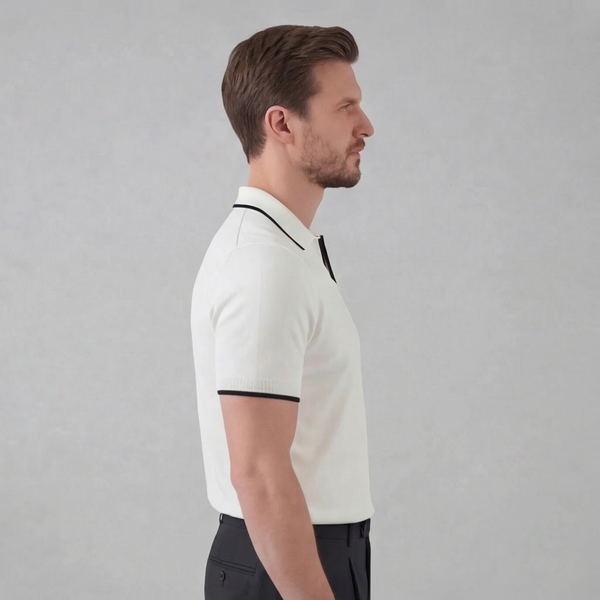 Knit Polo Shirt With White Trim