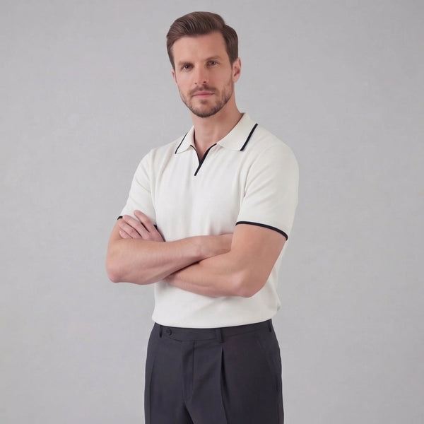 Knit Polo Shirt With White Trim
