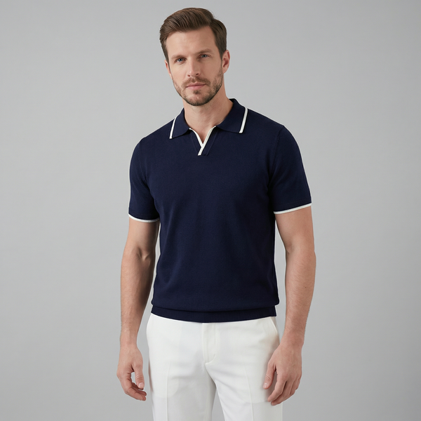 Knit Polo Shirt With White Trim