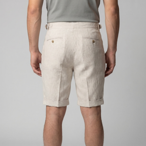 Linen Classic Shorts With Adjustable Waist And Pleats