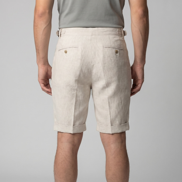 Linen Classic Shorts With Adjustable Waist And Pleats