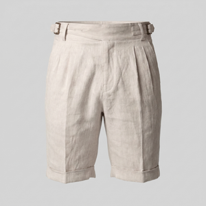 Linen Classic Shorts With Adjustable Waist And Pleats