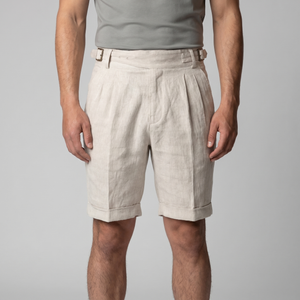 Linen Classic Shorts With Adjustable Waist And Pleats