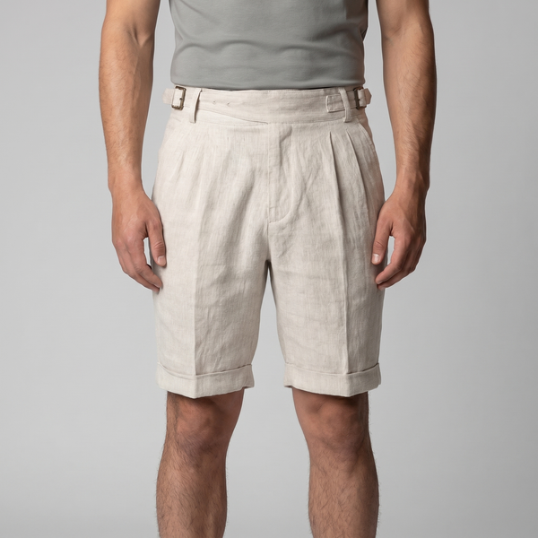 Linen Classic Shorts With Adjustable Waist And Pleats