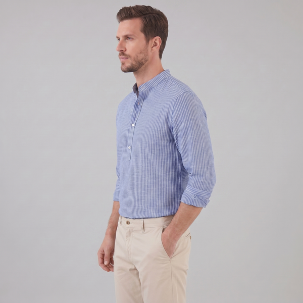 Long Sleeve Striped Henley Shirt