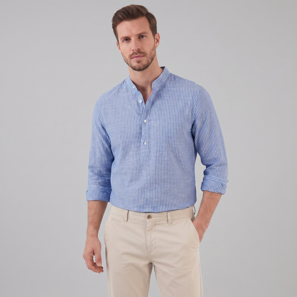 Long Sleeve Striped Henley Shirt