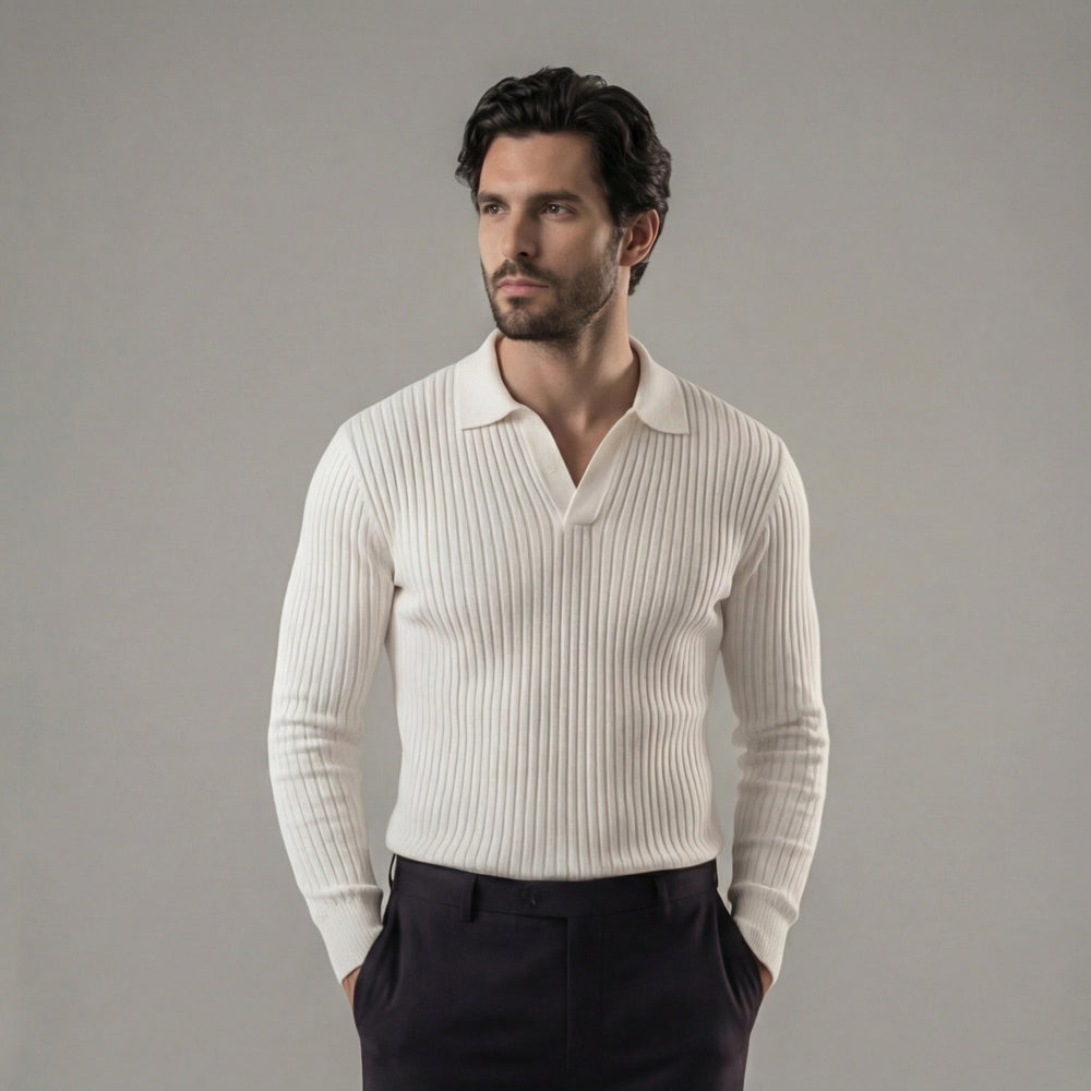 Long Sleeve V-Neck Polo Shirt