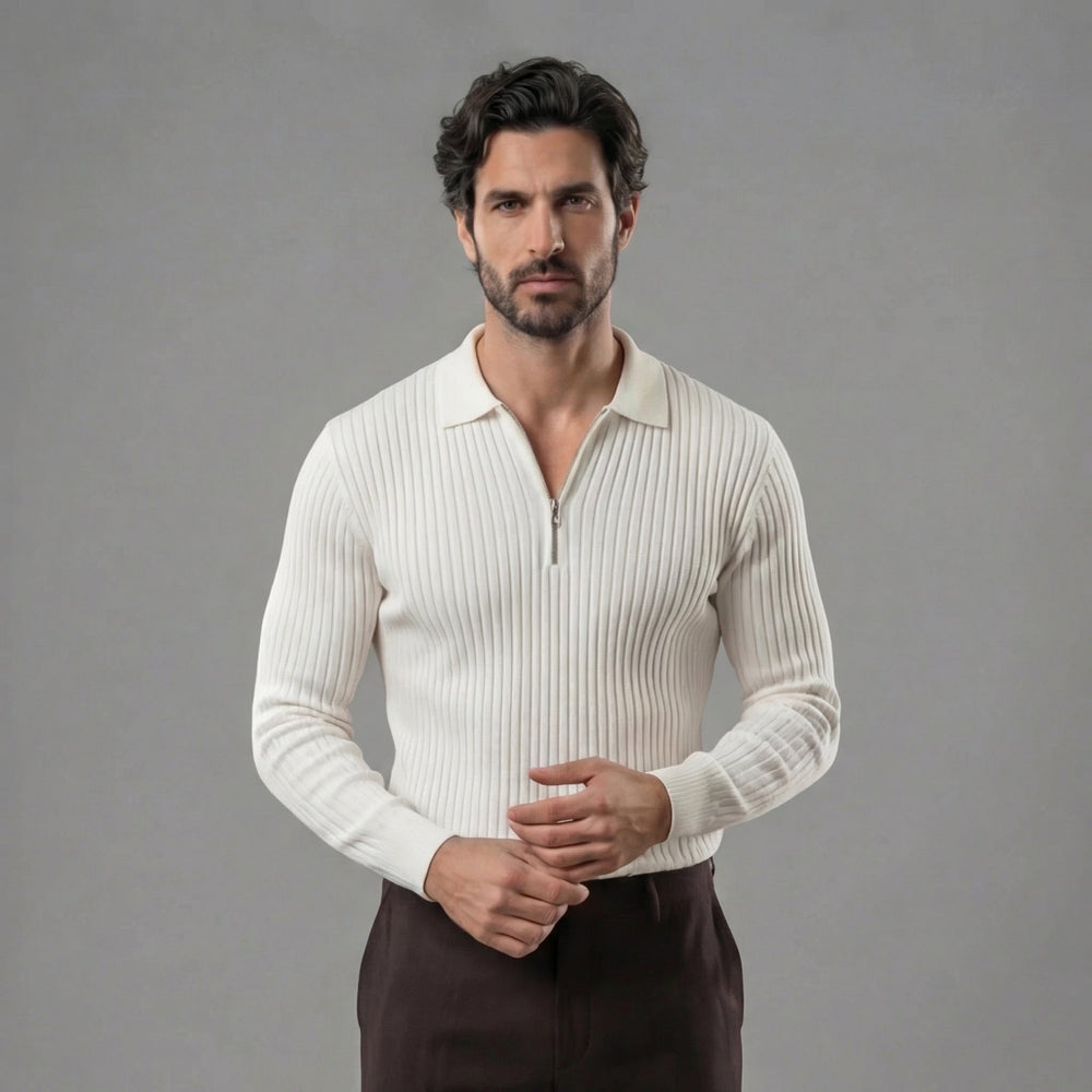 Long Sleeve Zipper Polo Sweater