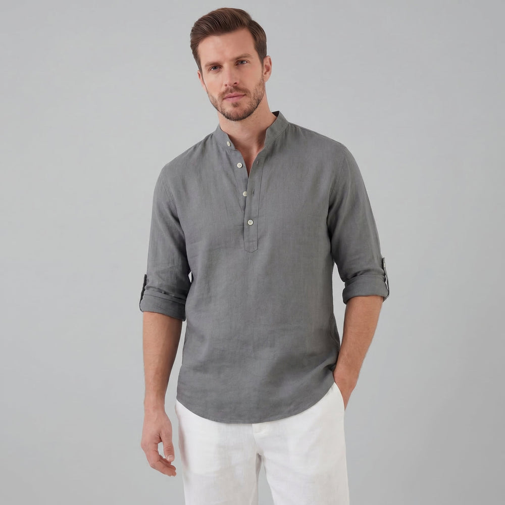 Loose-Fit Henley Collar Shirt