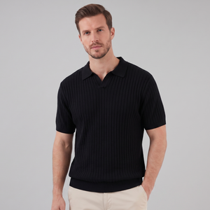Rib-Knit Short Sleeve Polo Shirt