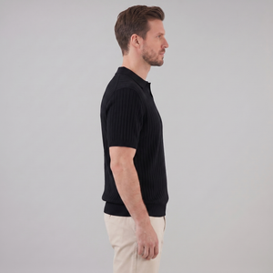 Rib-Knit Short Sleeve Polo Shirt