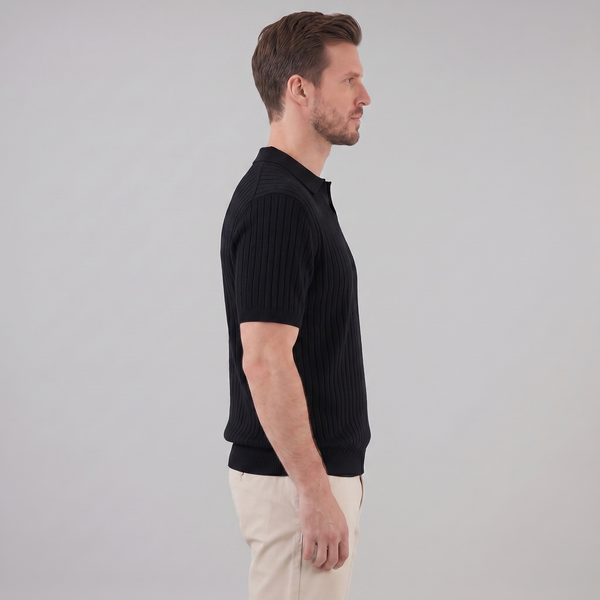 Rib-Knit Short Sleeve Polo Shirt