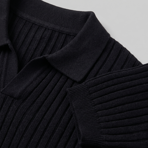 Rib-Knit Short Sleeve Polo Shirt