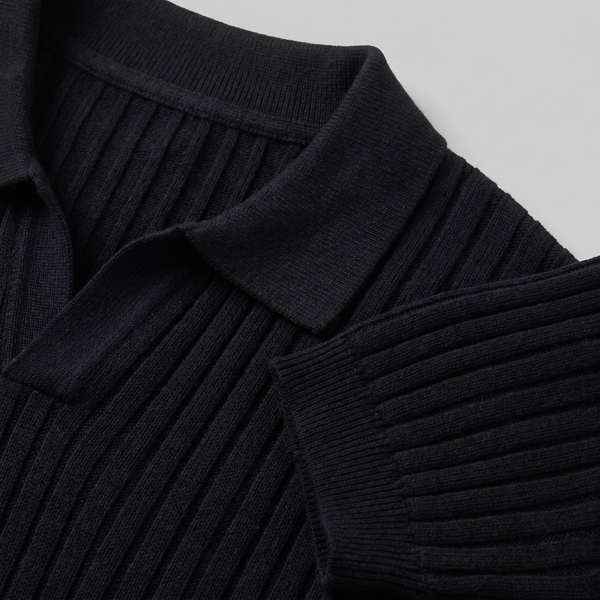 Rib-Knit Short Sleeve Polo Shirt