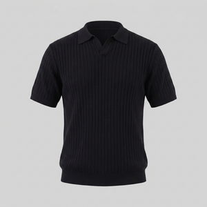 Rib-Knit Short Sleeve Polo Shirt