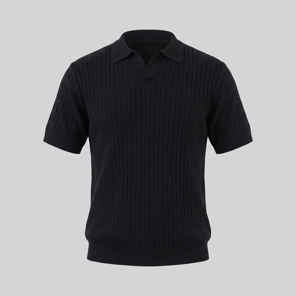 Rib-Knit Short Sleeve Polo Shirt