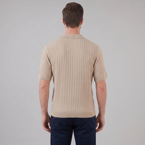 Rib-Knit Short Sleeve Polo Shirt