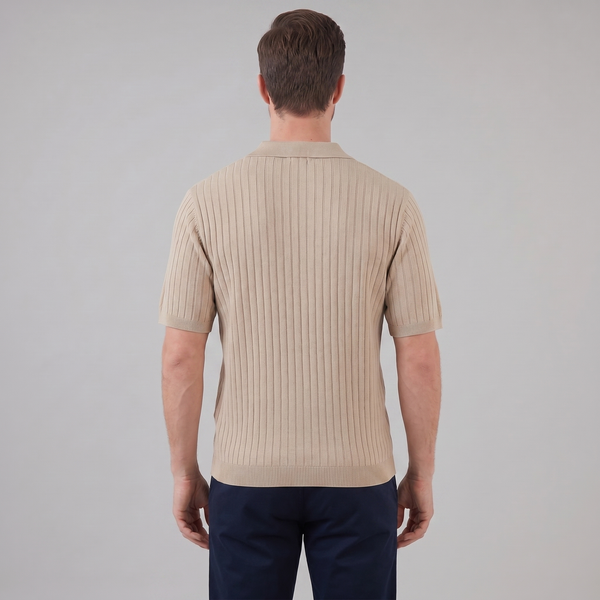 Rib-Knit Short Sleeve Polo Shirt