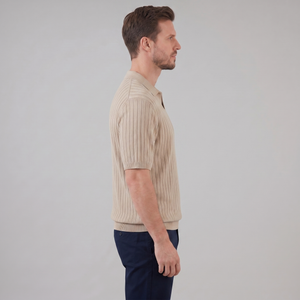Rib-Knit Short Sleeve Polo Shirt