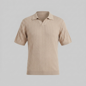 Rib-Knit Short Sleeve Polo Shirt