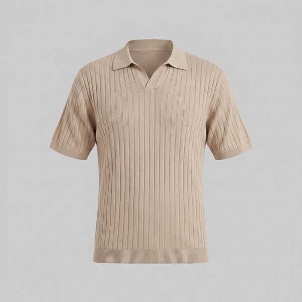 Rib-Knit Short Sleeve Polo Shirt