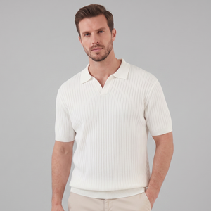 Rib-Knit Short Sleeve Polo Shirt