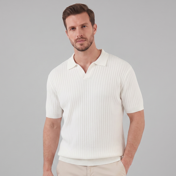 Rib-Knit Short Sleeve Polo Shirt