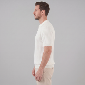 Rib-Knit Short Sleeve Polo Shirt