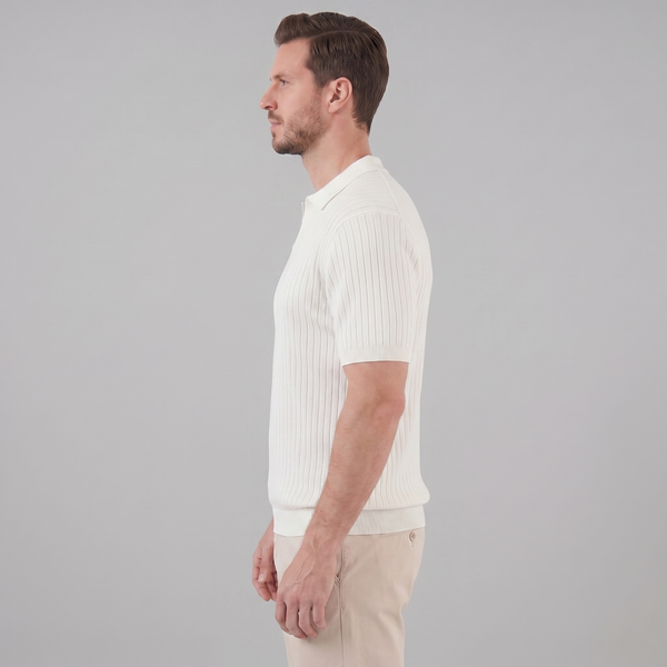 Rib-Knit Short Sleeve Polo Shirt