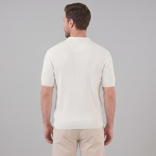 Rib-Knit Short Sleeve Polo Shirt