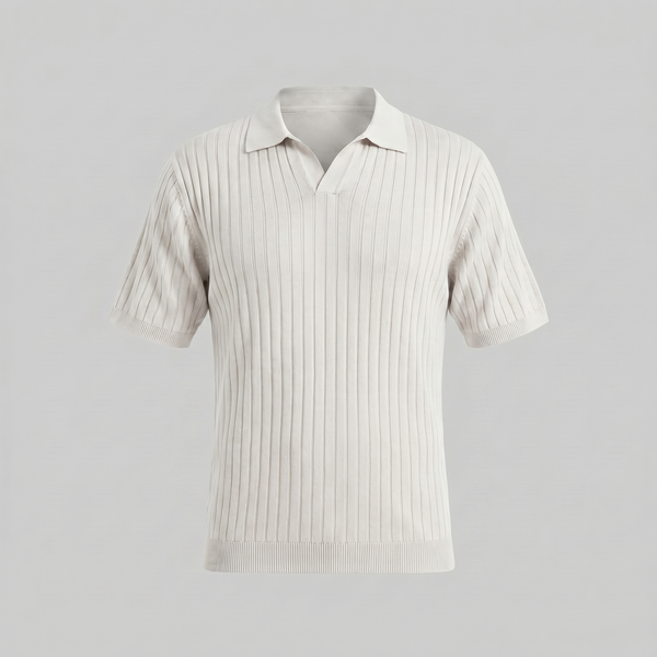 Rib-Knit Short Sleeve Polo Shirt