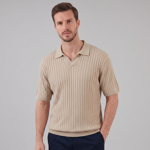 Rib-Knit Short Sleeve Polo Shirt